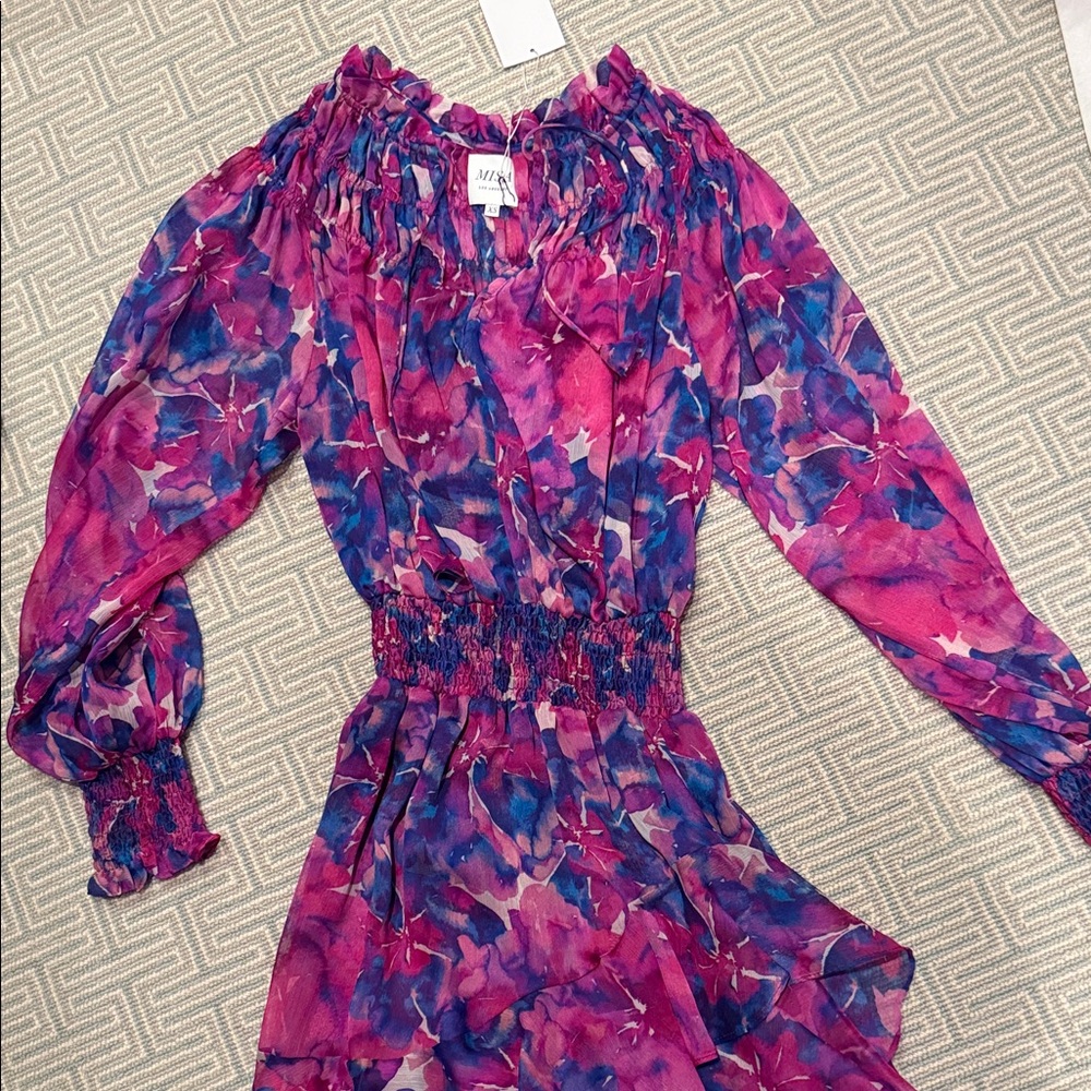 Misa Los Angeles Pink and Blue Floral Dress
